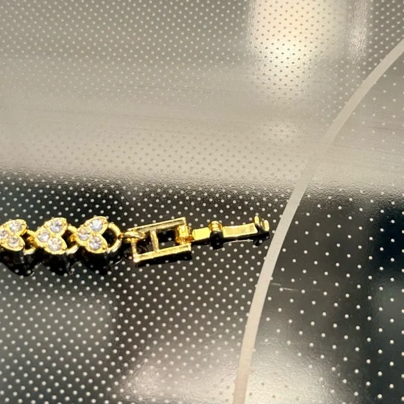 Gold Tone Heart Bracelet with Simulated Diamonds - Picture 4 of 4
